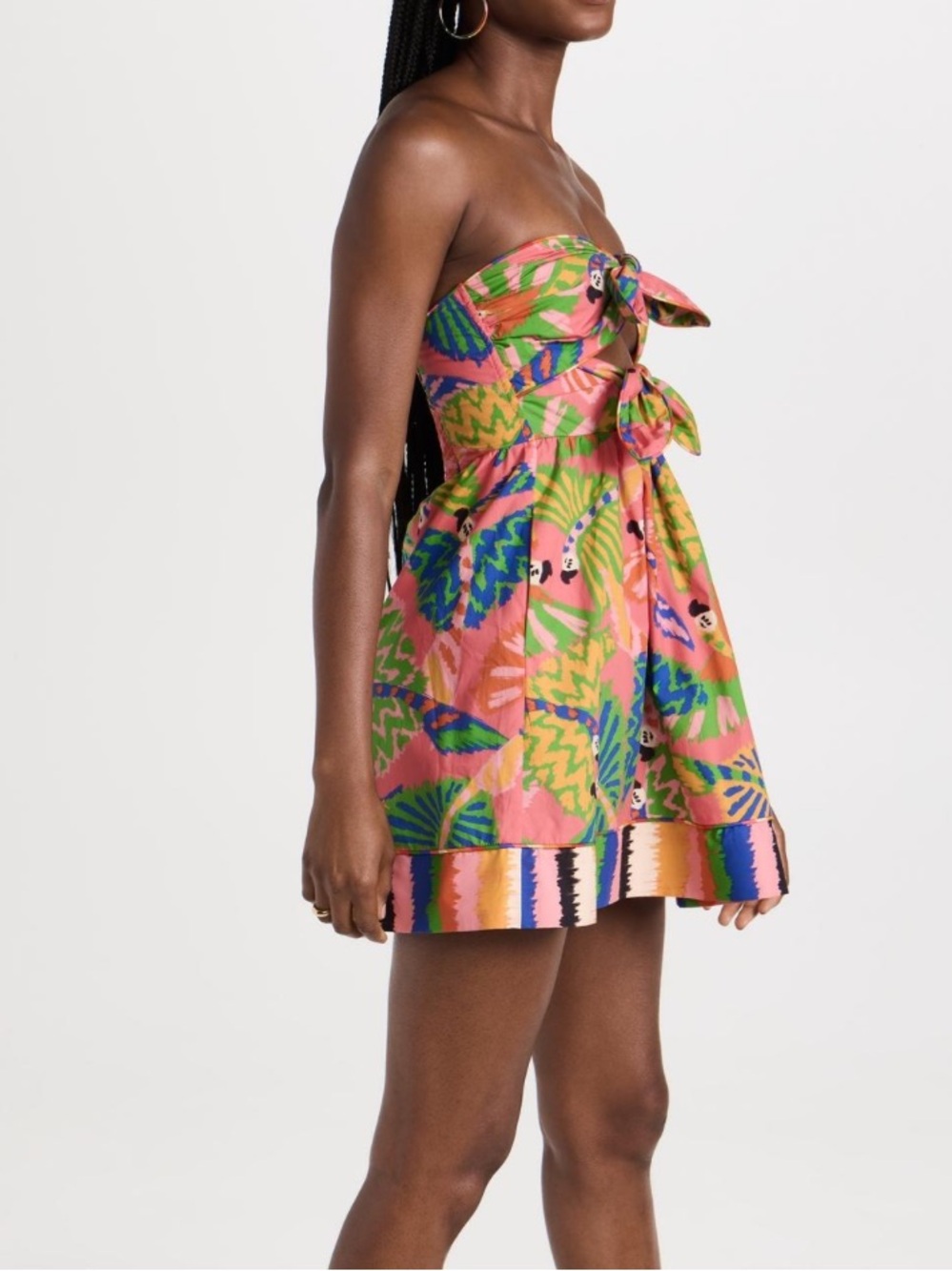 FARM Rio Strapless Graphic Macaw Mini Dress in Pink, Green & Blue Small - Picture 2 of 5